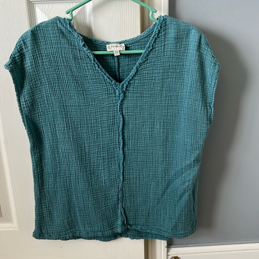 Wonderly ladies top, teal, size petite M